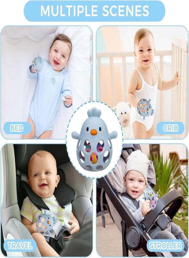 Onomie Baby Teething Chick Toy, Upgraded Easy Grasp Silicone Teething Rattle Ball Toy for Babies Over 3 Months, 100% Food Grade, Gift for Infant Boys and Girls 0-6-12 Months (Blue) - Image 5